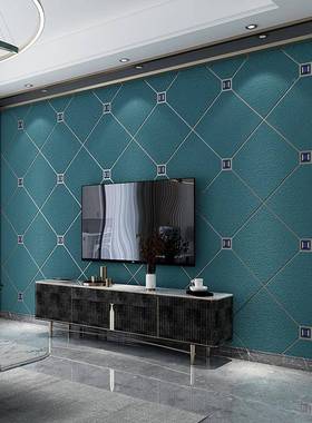 930轻气植奢大菱形镶鹿皮绒壁纸5D立体绒电视背砖景墙客厅墙纸软