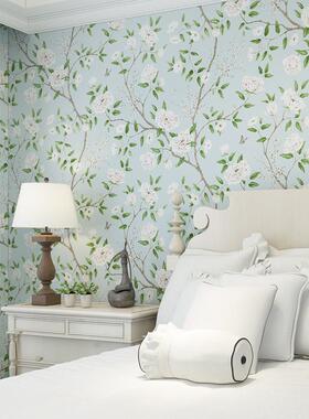 美式客田园清新大花景无纺纯纸墙纸卧室29554厅电背A视B搭配自粘
