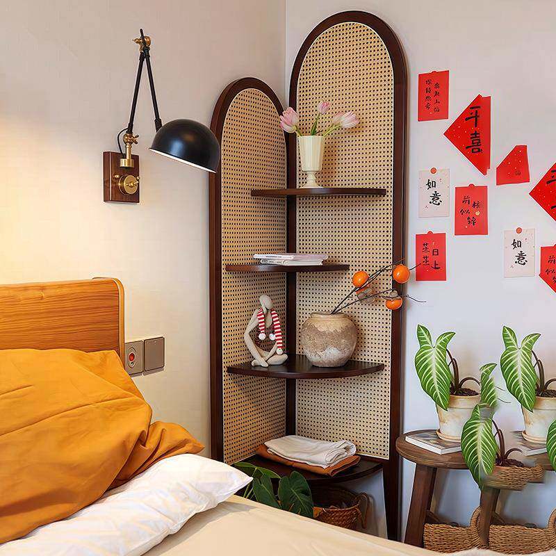 实木三角柜角复古客74厅角落墙转角收纳柜子中古卧室拐藤角编置物