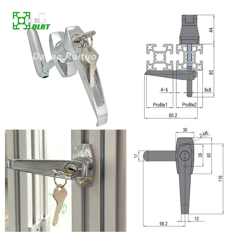 4040铝型材配件门锁T形把手锁配电柜锁充电O桩柜锁机械把手转舌锁