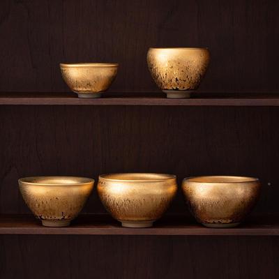 黄金油滴建品茗杯家用公客厅办档鎏盏金铁ZPU胎纯手室工单杯主人