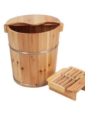 c40m高实木圆边脚487泡木桶带盖足浴脚木桶加厚熏蒸桶洗桶家用泡