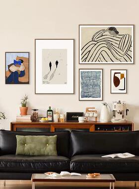 逸午QB202207后北欧风多客厅沙发背景墙联画抽象人物装闲饰画何玄