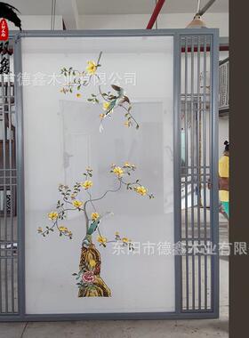 新中式现代简移约入布艺屏风木质动折叠户DP01玄关实木花格房间隔