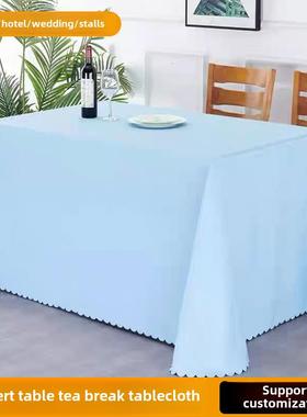 定制蓝色茶歇布方桌布酒店餐厅白色甜品桌布矩形纯色会议桌布
