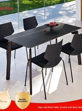 新款现代简约岩板餐桌黑色家用防刮台面长方形轻奢餐桌椅组合