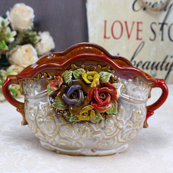 欧式陶瓷工艺大号简约家用塑料绿萝多肉兰花花盆收纳家居摆件包邮