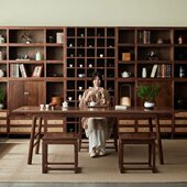 杪轩新中式 黑胡桃木大板茶桌椅组合简约禅意茶室茶台实木泡茶桌