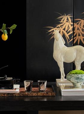 古风商业酒店售楼处茶馆大堂端景台茶桌艺术展示马雕塑摆件装饰品