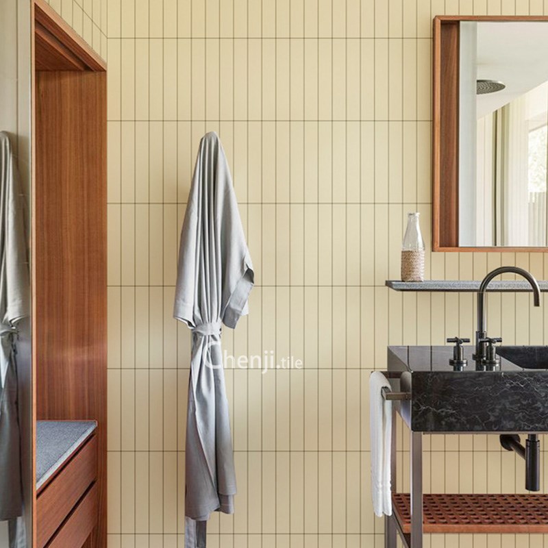 陈记 复古法式轻奢风米黄u色长条通体砖卫生间厨房吧台马赛克墙砖