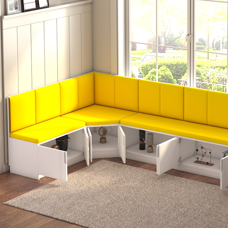 实木转角卡座家用靠墙收纳柜小户型饭厅定制软包靠背拐角沙发L型