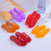 加大码 水晶塑料透明中跟女拖鞋 夏季 坡跟J果冻色居家浴室防滑凉拖
