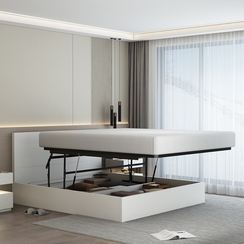 现代极简实木多层储物床高箱平移床多功能气杆收纳齐边箱体双人床,住宅家具,板式床,淘宝优惠券,粉丝福利购,淘宝优惠卷