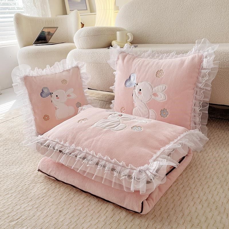 韩版花边抱枕被子两用汽车靠枕办公室沙发午睡加绒小毛毯可收纳毯,居家布艺,抱枕被,淘宝优惠券,粉丝福利购,淘宝优惠卷