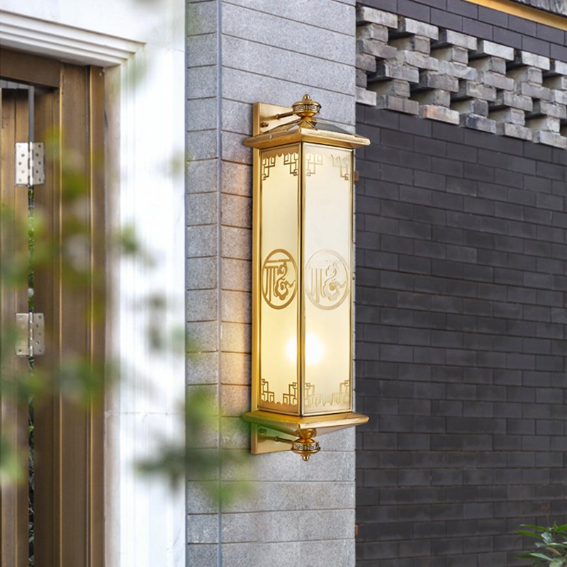 太阳能新中式户外壁灯防水全铜过道D阳台围墙柱子灯别墅庭院大门