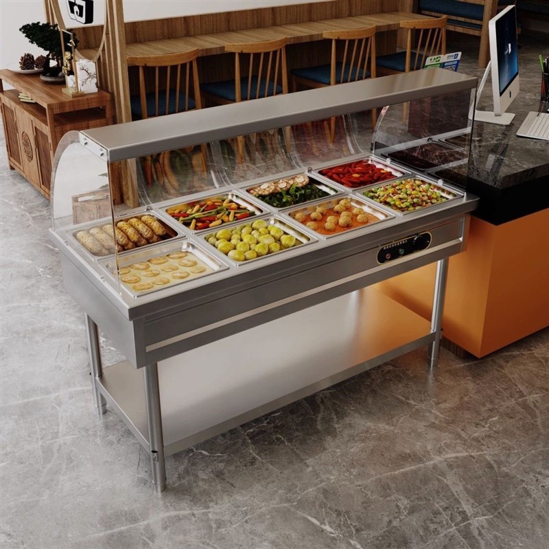 玻璃罩商业快餐保温桌电加热食堂D餐厅自助电加热餐销售桌快餐车