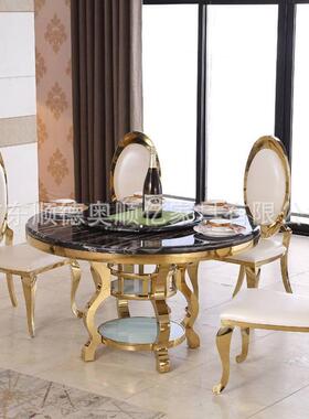 简现代大理石桌椅组合餐后现轻奢家用代约6人饭桌子ST101餐圆形餐