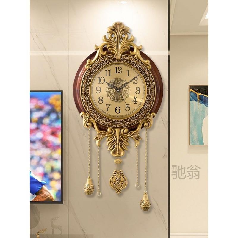 麓r音美式木TTI静钟客厅欧式创意石实英钟表装挂饰家用时尚时钟大