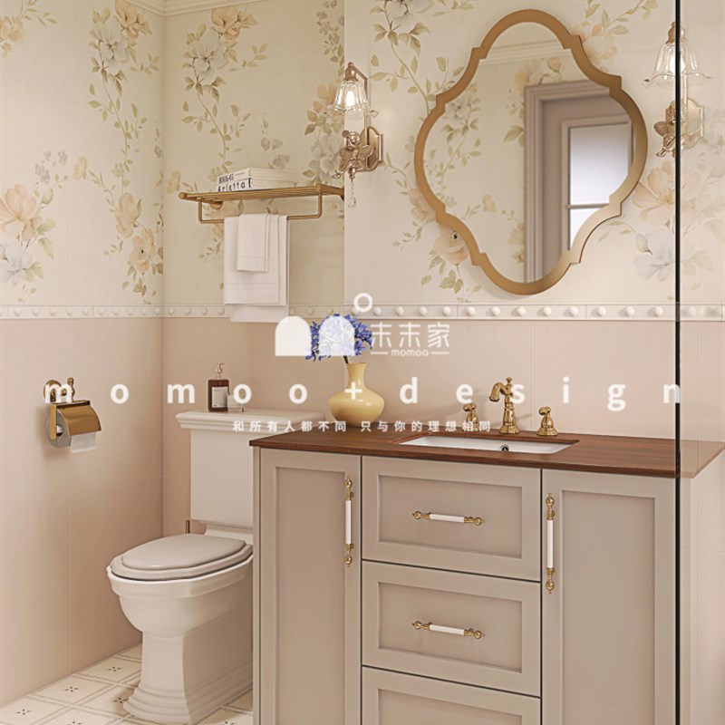 末末家法式e覆古卫生间花砖浴室墙砖奶油粉色瓷砖厕所地砖600x120