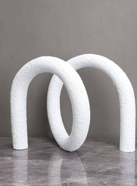 现代柜约树脂白色简绳结M形摆件书房客厅玄关电视创1111意家居装
