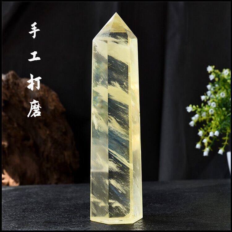 黄水晶六棱柱家居客厅开业商铺庆典熔炼摆件