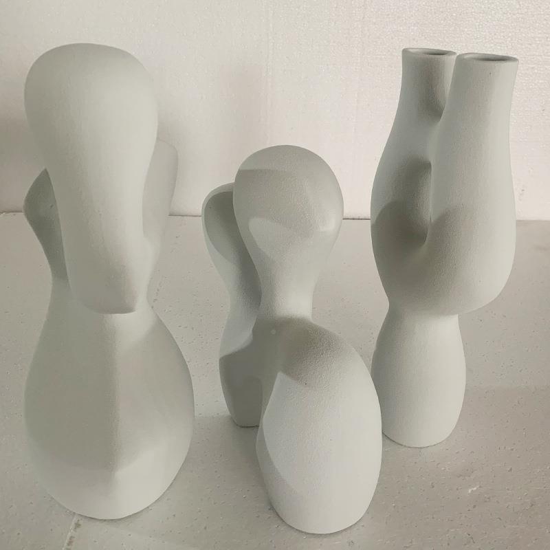 北黑白色几何陶瓷花瓶厅件客摆插RDB花器电视柜样板房家居欧软装