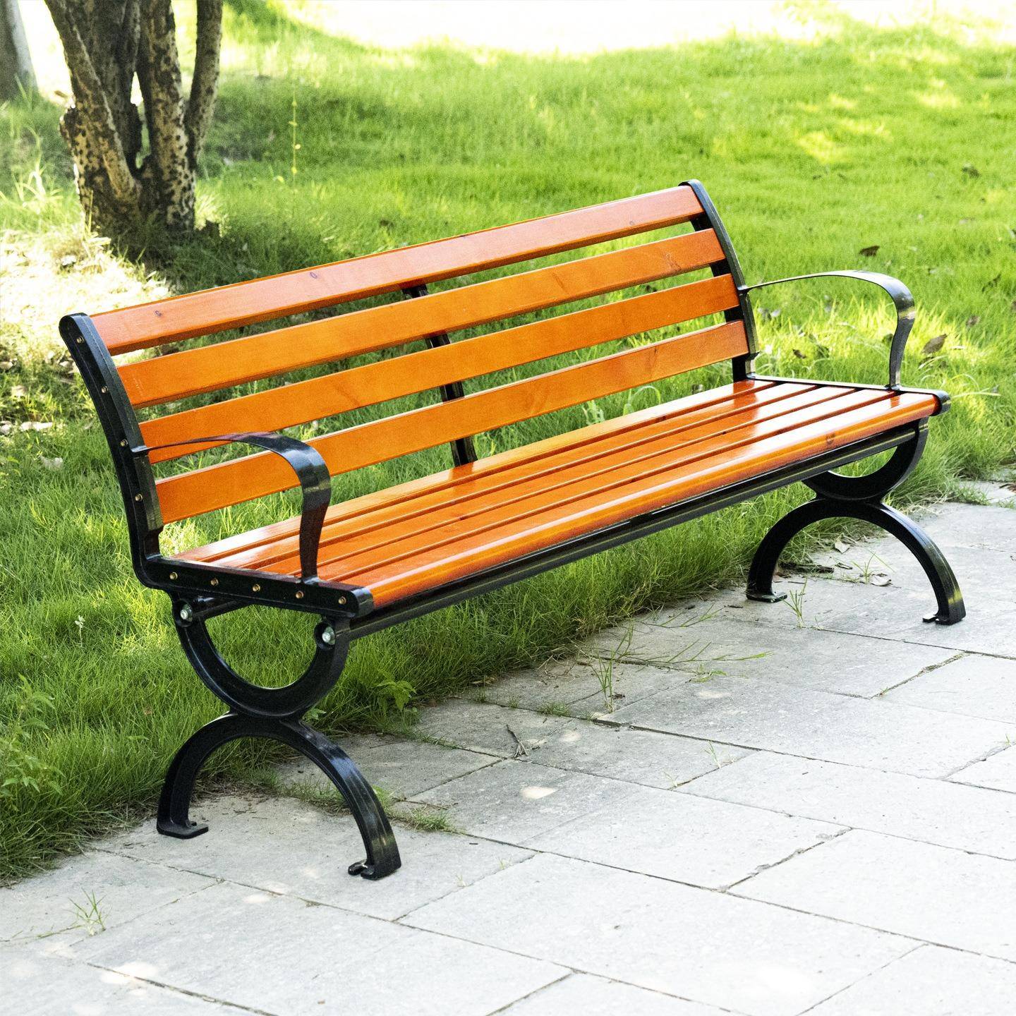 公椅户外休闲实木椅长子艺塑木HF-4012公共座椅园林园庭院凳铁铸