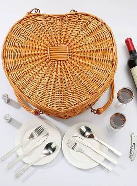 ins野餐篮子藤户篮编带收餐具野餐kw202301筐带盖保温纳篮春游外