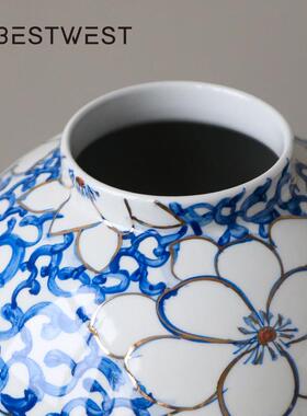 级宋代TH-163美学陶瓷花厅瓶青花瓷件轻奢高感客插花中式圆球花摆