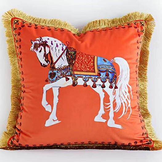 YAQ轻奢骏马面印花方垫欧式复双古样靠板客厅房沙发抱枕含芯