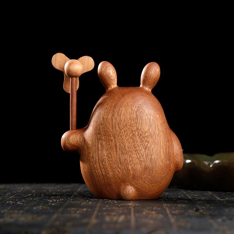 车木质雕刻小龙猫沙比利木木黑檀木摆件风可以品转龙猫家居饰手把