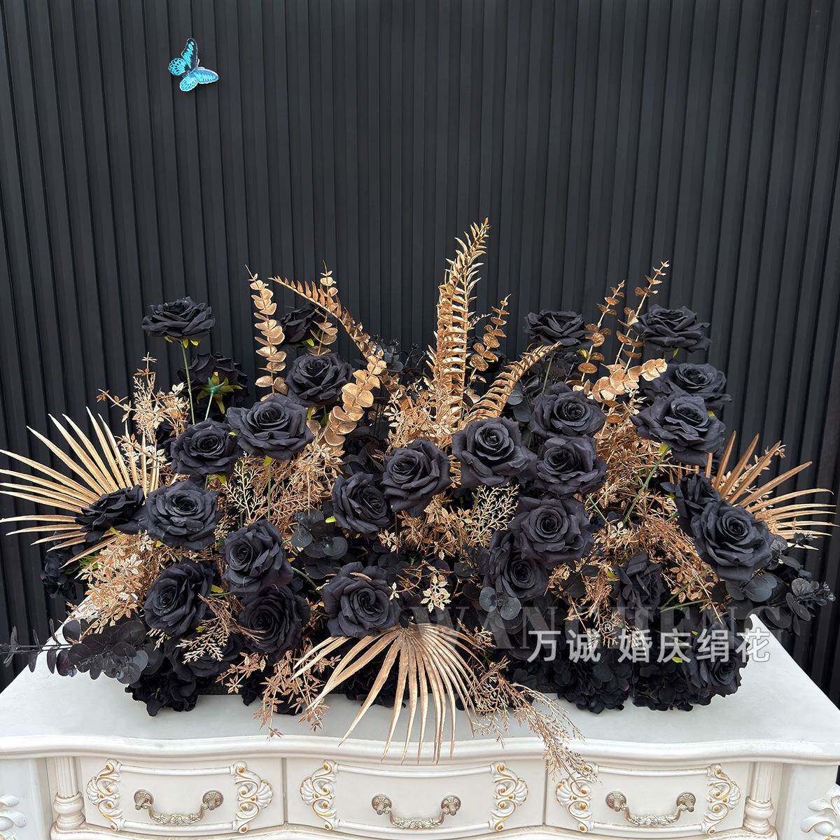新款黑色金色排3432423花球拱门花婚台背景玫瑰路引花礼花艺装舞