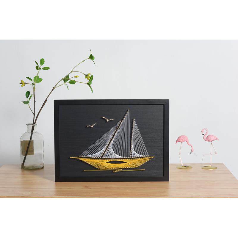 帆手船钉子绕线画iy子GWA材料包工d课装饰画家亲居团建一帆风顺摆