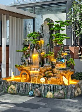 大型假山流水喷泉循环水池养鱼公司酒店庭院室内外造景风水轮摆件
