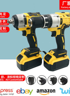 源头工厂外贸锂电无刷电动扳手工具两件套装电钻组合二合一DW20V