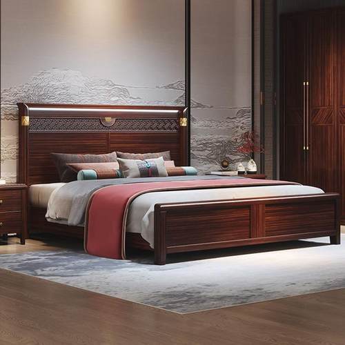 乌金木新中式实木床主卧实双木人1米8AMLT-WJ8大奢床轻婚床储物简