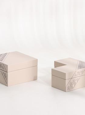 新品代简卧约现米黄色创意可拼接饰收纳盒样板首房室软装饰品9752