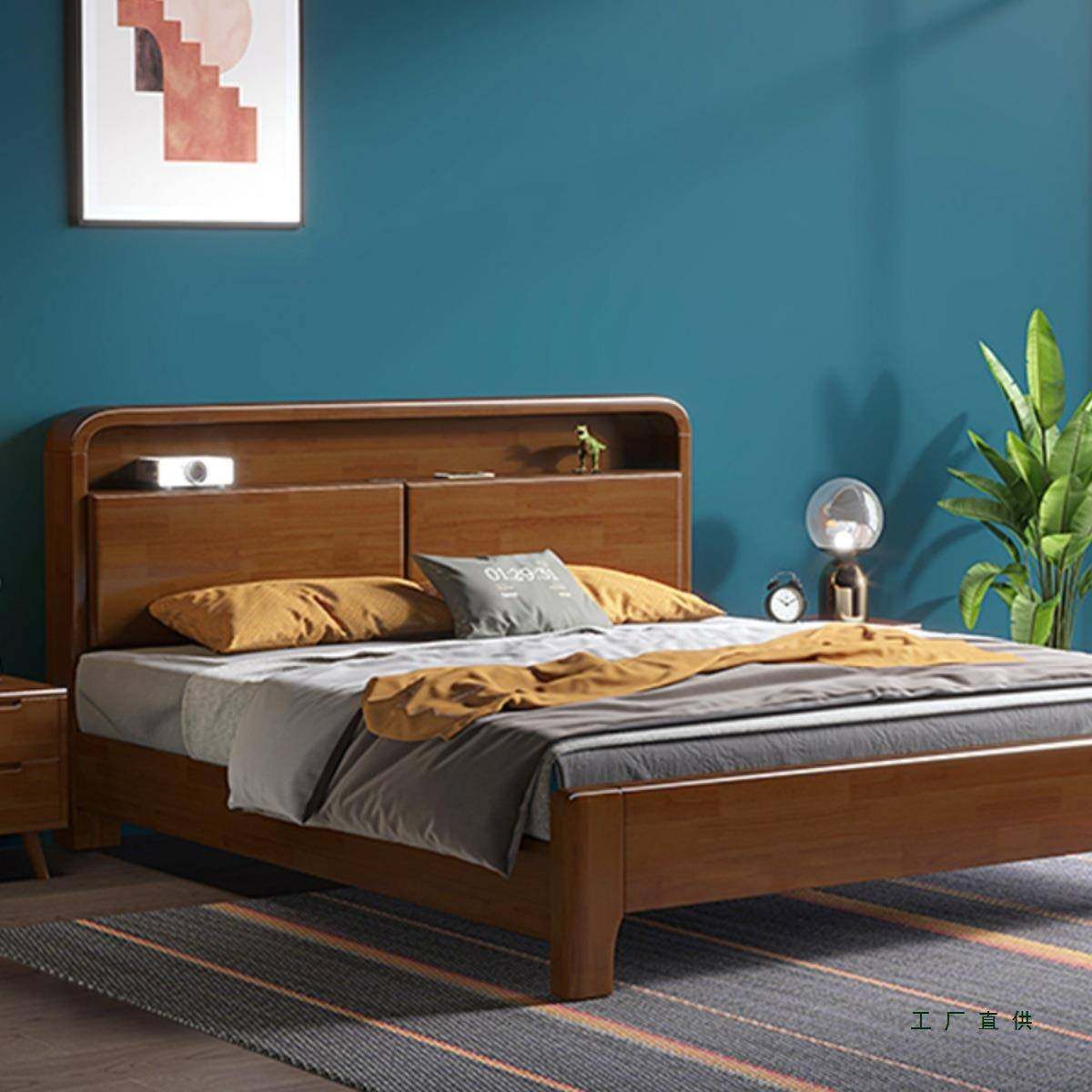 北欧实木床代985简约1现.5米1米工2厂直单人双人床主卧大床销箱体