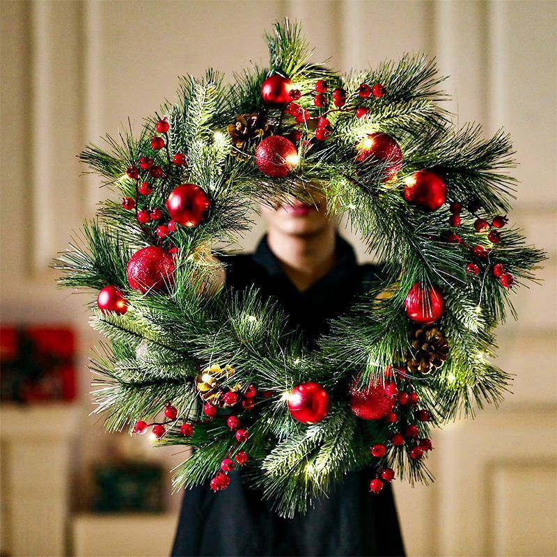 圣4花环0/50圣树节装诞饰品礼物创895意摆件挂饰场诞景布置门挂藤