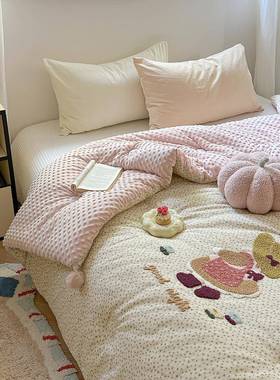 可韩式全单层纱提被花超萌毛棉YH202510巾绣安抚豆豆绒单双人机洗