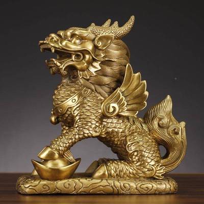 厂家直XNJ品销黄铜麒麟财富麒摆件办公室品客厅装饰礼送聚财礼旺