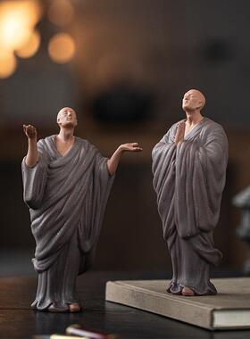 禅布衣和尚摆件紫砂小僧新中式居佛系家客小厅茶意室博ROQ古架装