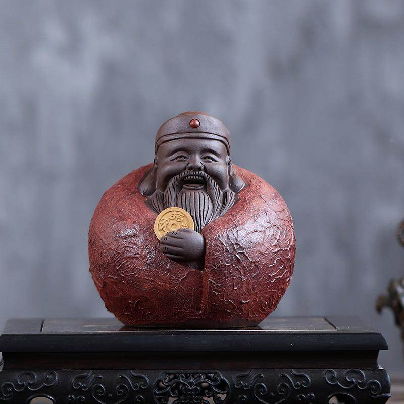 宜兴紫意砂件财神茶宠手工创招财茶台茶JLY桌配件摆号茶玩大茶具