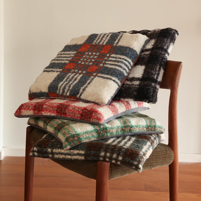 花时间生活复古格子办公r室坐垫沙发靠垫柔软车载双面盖毯加厚毛
