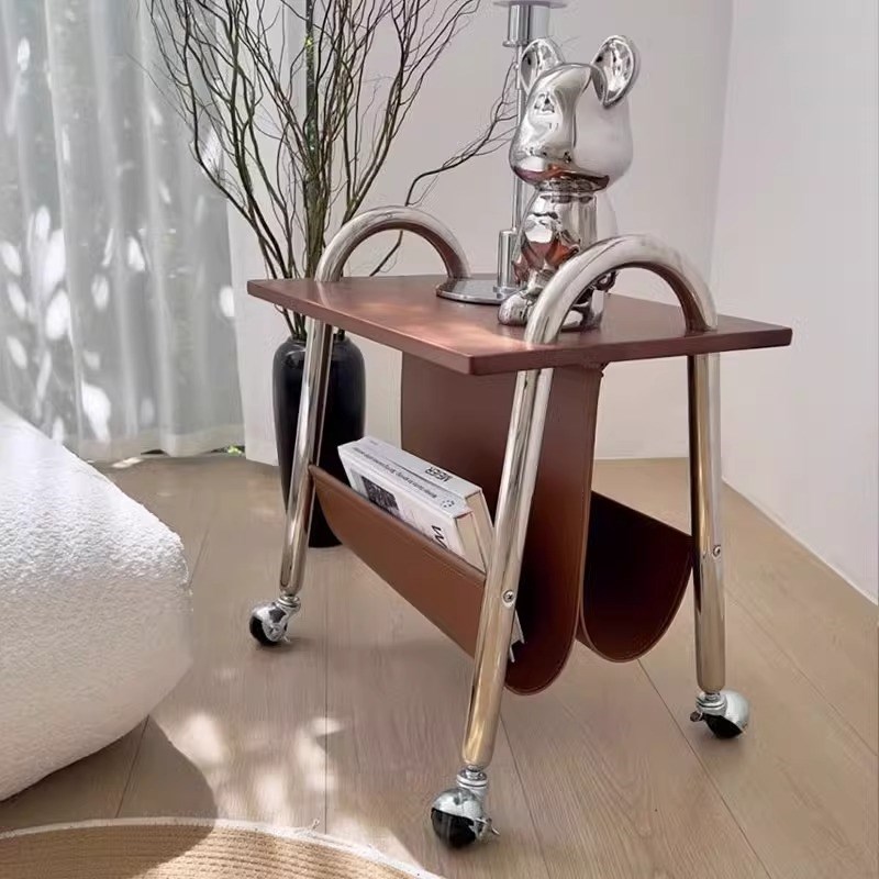 北欧客厅沙发边几置物架零食架实木床头柜轻奢Q简约移动小茶几推