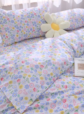 蓝色小碎花秋冬纯棉四件套100y全棉厚斜纹单双人床上用品可爱ins