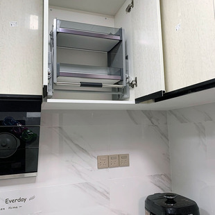 厨房橱柜吊柜升降拉篮阻尼缓冲收纳柜置物架下拉式调味拉篮内置