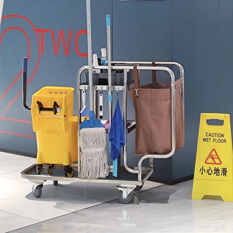 不锈钢多功能清洁车布草车物业商场酒店宾馆客房手推保洁车服务车