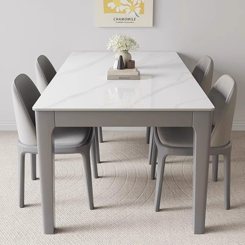 意式轻奢岩板f餐桌椅组合灰色实木家用现代简约小户型长方形饭桌