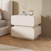 奶油床头简约现代收纳实EEI木皮质家用款 床边 轻安奢卧室小柜型装